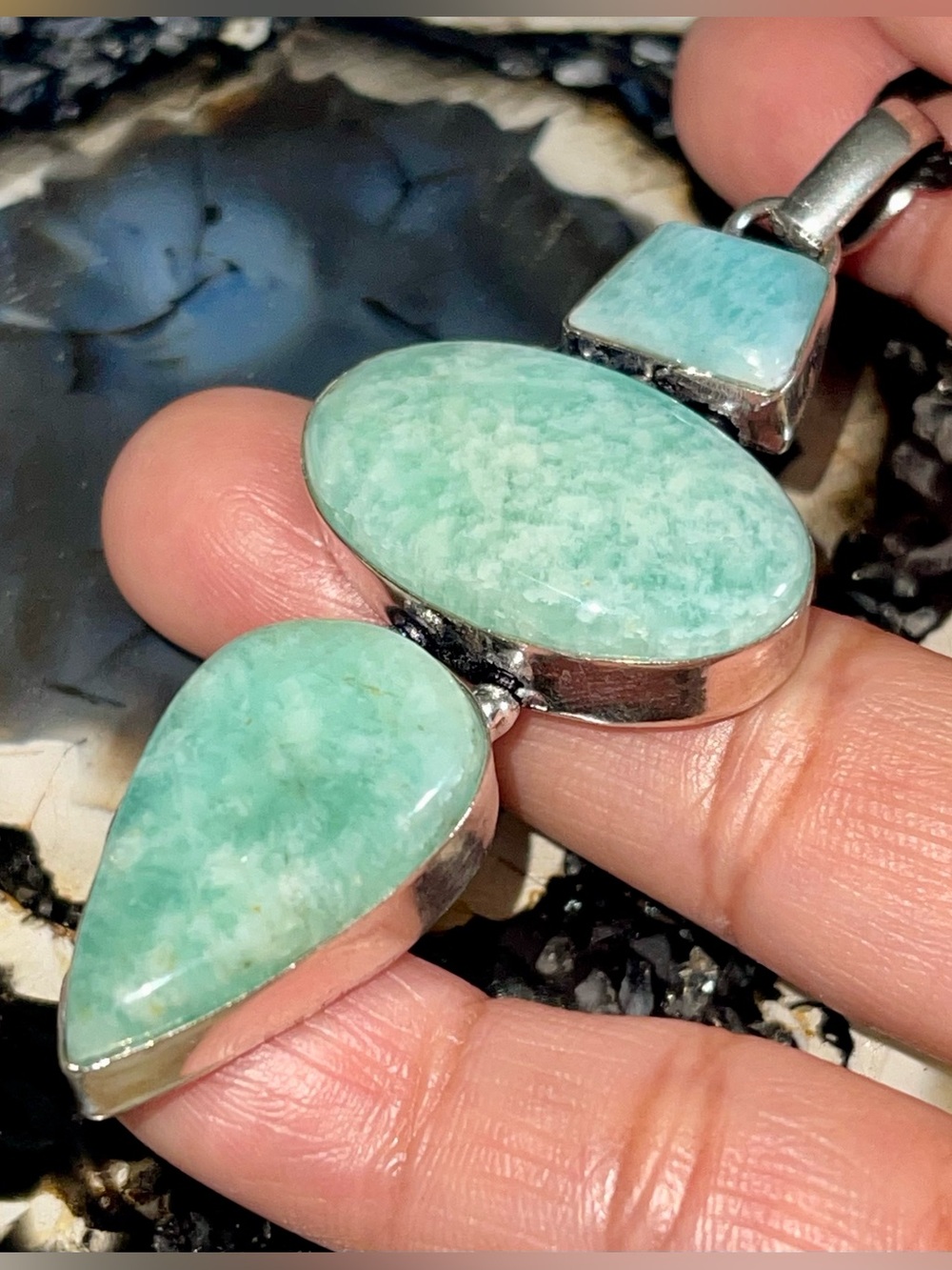 Green Amazonite Crystal Pendant 3 1/4” - Picture 12 of 17